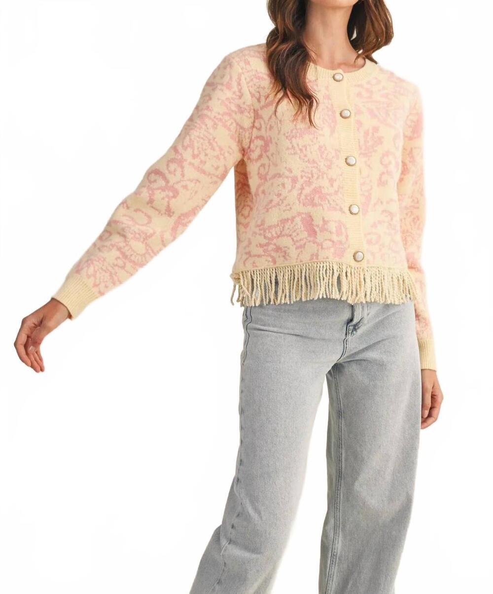 NEW &MERCI floral fringed sweater cardigan in pink
